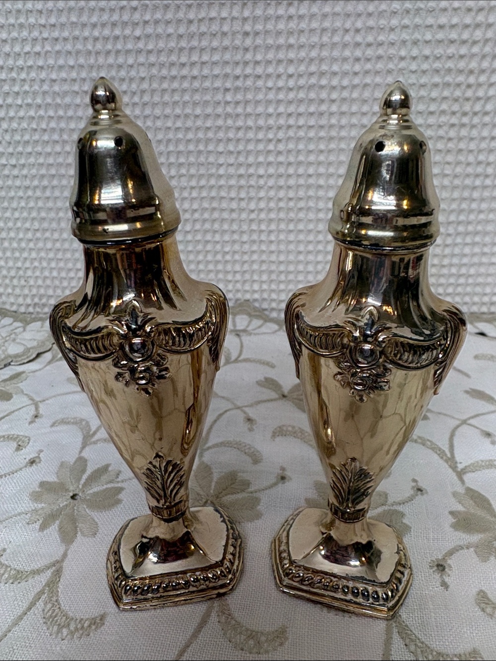 Silver plated, salt, and pepper shakers